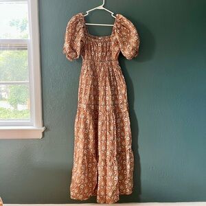 Tiered Peach Floral Puff Sleeve Maxi Dress